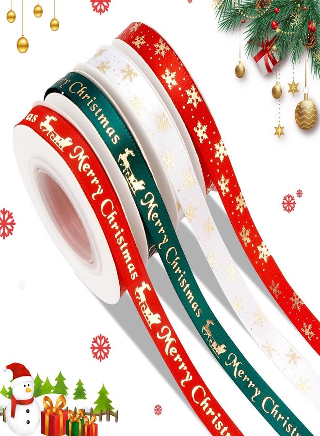 Cidenbio Christmas Ribbon 40 Yards 4 Rolls Ribbon for Gift Wrapping 3/8" Merry Christmas Ribbons Red White Green Ribbons Xmas Santa for Gift Wrapping Craft Christmas Decor - Image 1